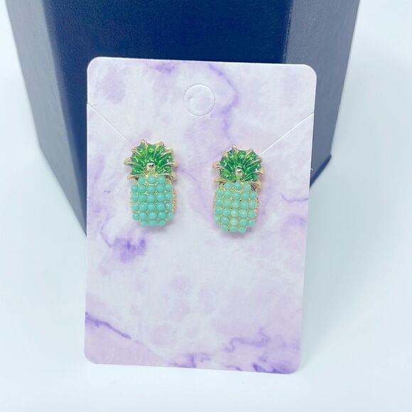 Mint Teal Pineapple Post Studs Earrings - Picture 5 of 6